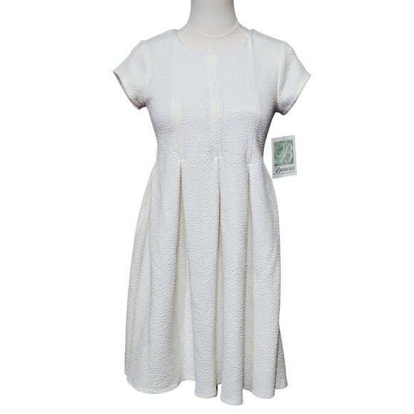Bonnie Jean Dress Girls 16 White Textured Jacquard Fit & Flare Party S40018-DS - Picture 1 of 14